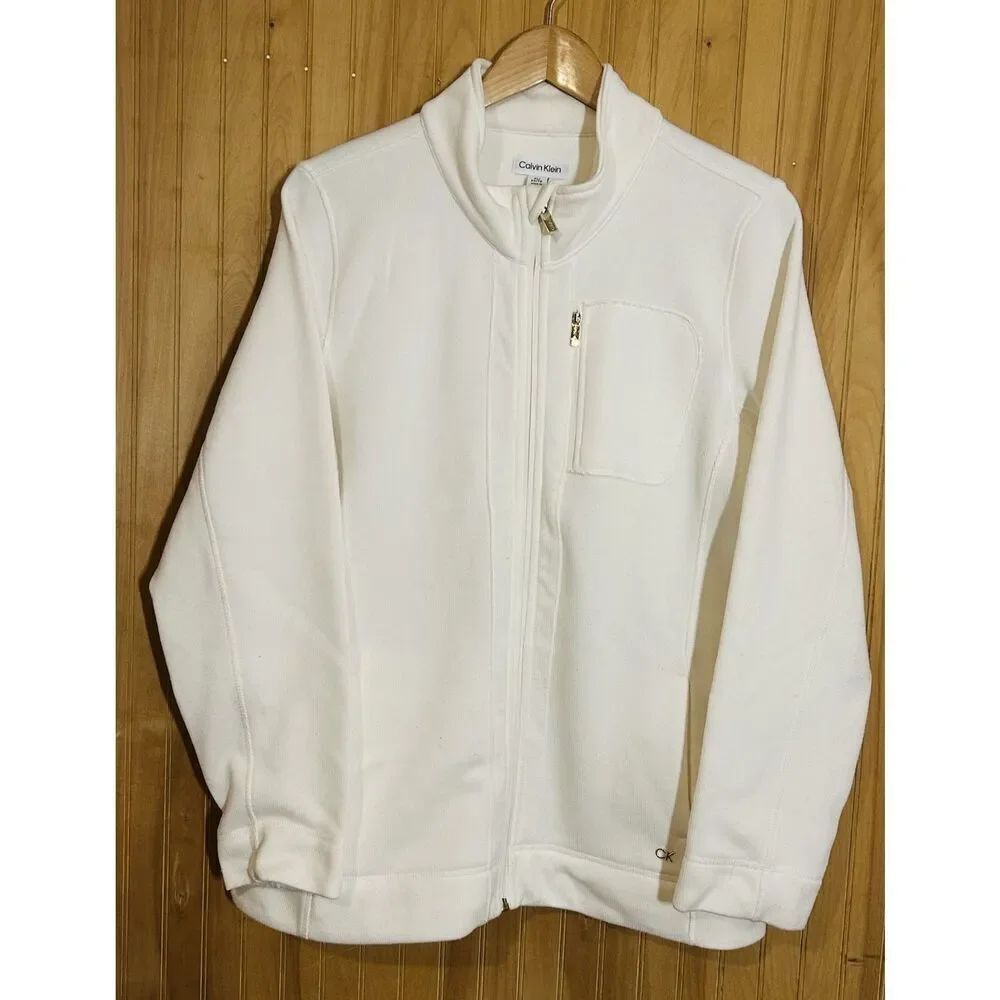 Calvin Klein Performance Full Zip Fleece Jacket Women's Size XL White Mock Neck